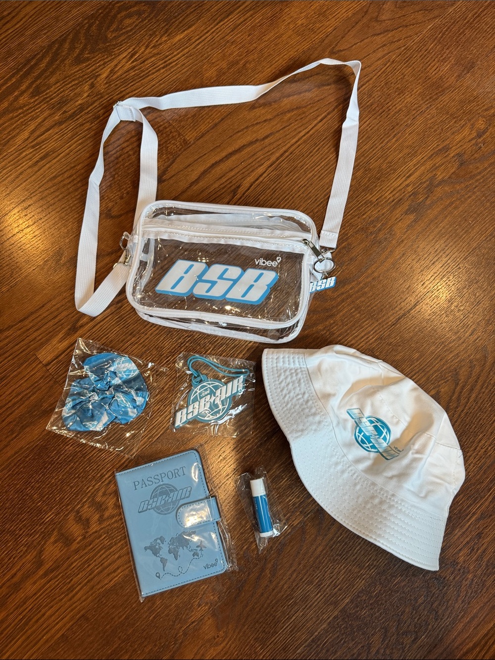 Backstreet Boys VIP Vibee Bag Clear White Crossbody Bag with Light Blue Logo